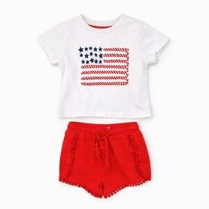 Dillard's Adventurewear Flag Embroidered Tee + Matching Shorts - Girls 4